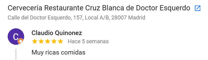 Reseña en Restaurante Cruz Blanca de Doctor Esquerdo